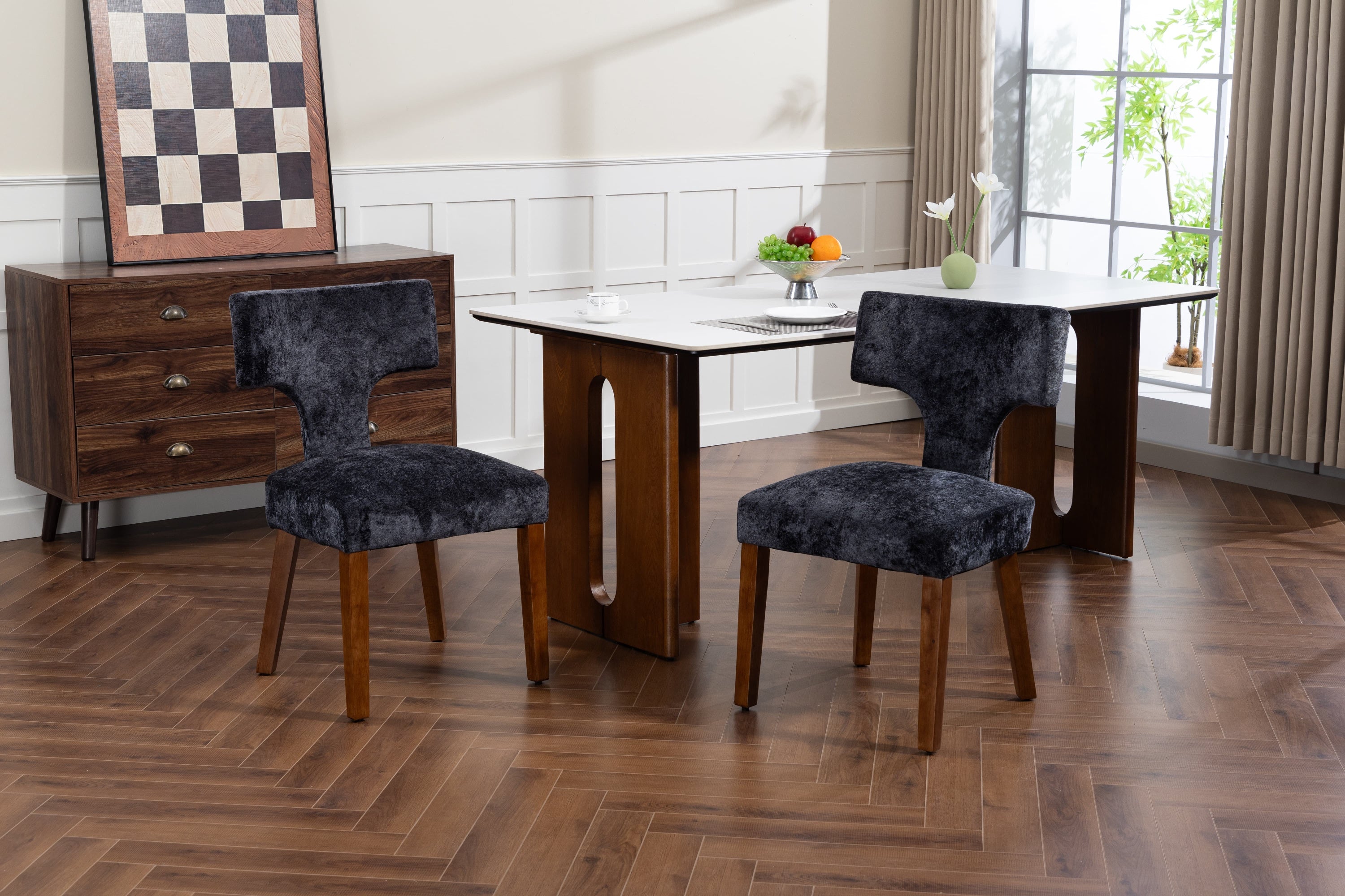 Mid Century Modern Dining Chairs Set of 2, Farmhouse Linen Fabric Upholstered Accent Chair,Kitchen Chairs with Hardwood Frame, Gray