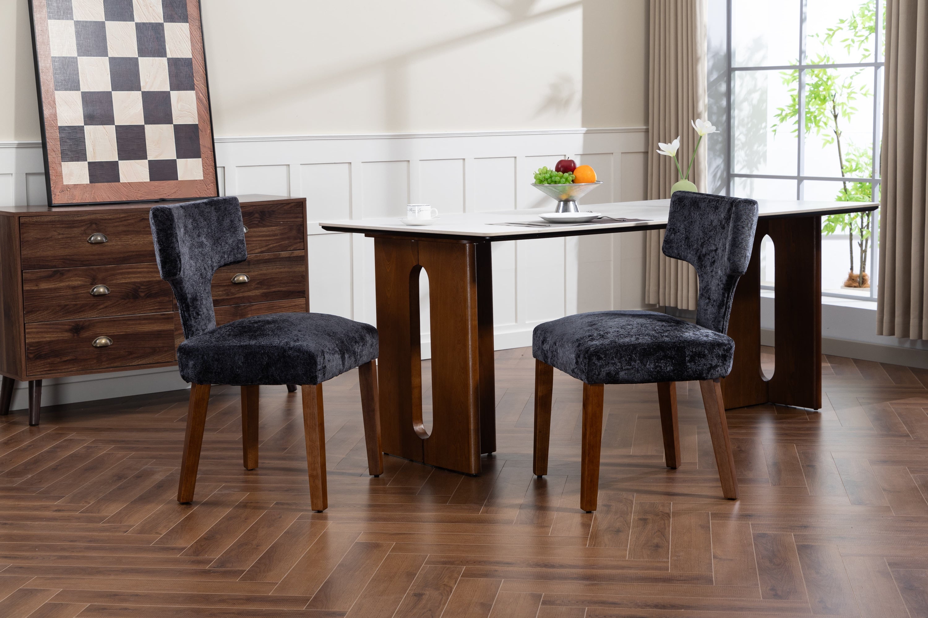 Mid Century Modern Dining Chairs Set of 2, Farmhouse Linen Fabric Upholstered Accent Chair,Kitchen Chairs with Hardwood Frame, Gray