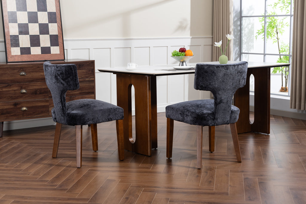 Mid Century Modern Dining Chairs Set of 2, Farmhouse Linen Fabric Upholstered Accent Chair,Kitchen Chairs with Hardwood Frame, Gray