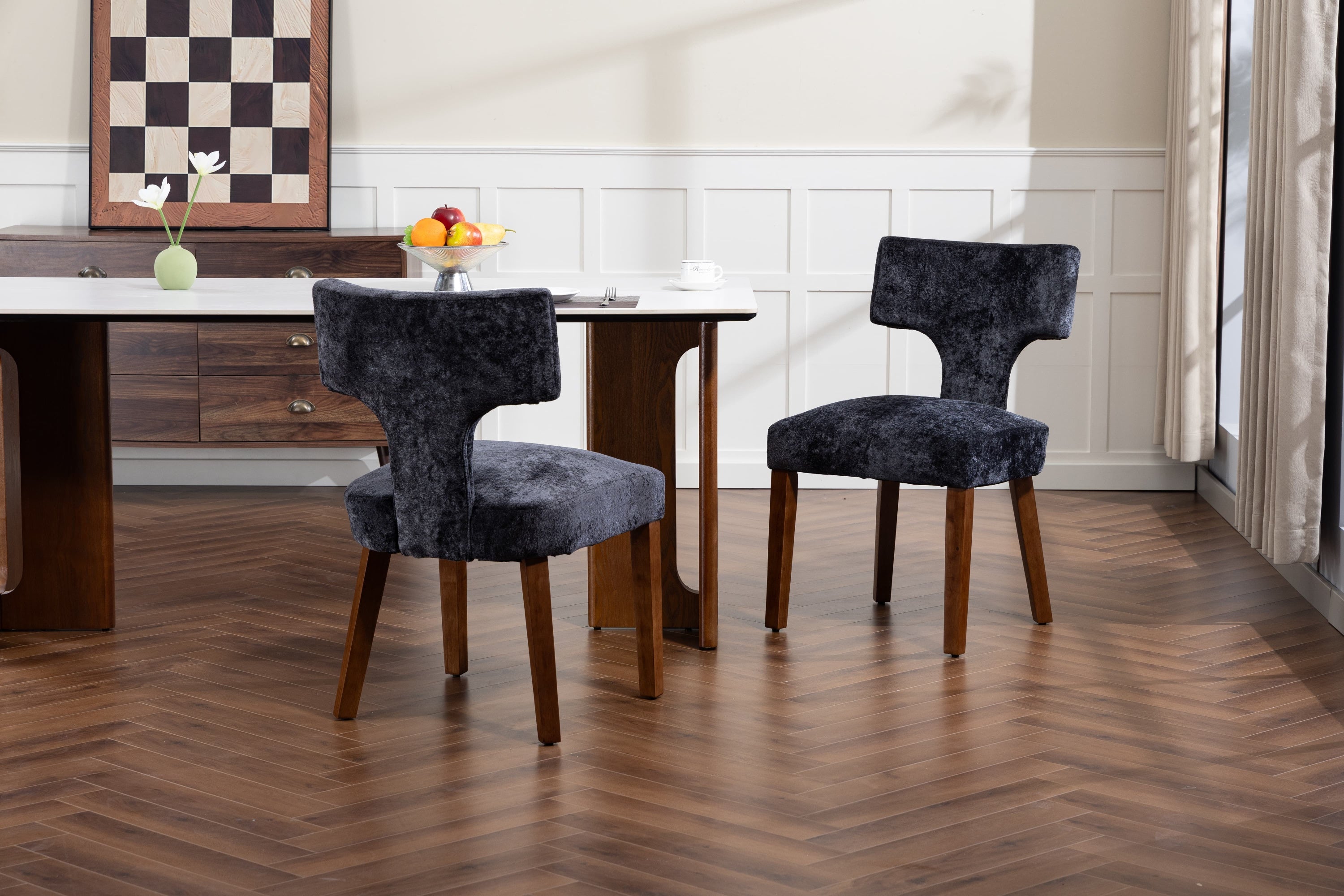 Mid Century Modern Dining Chairs Set of 2, Farmhouse Linen Fabric Upholstered Accent Chair,Kitchen Chairs with Hardwood Frame, Gray