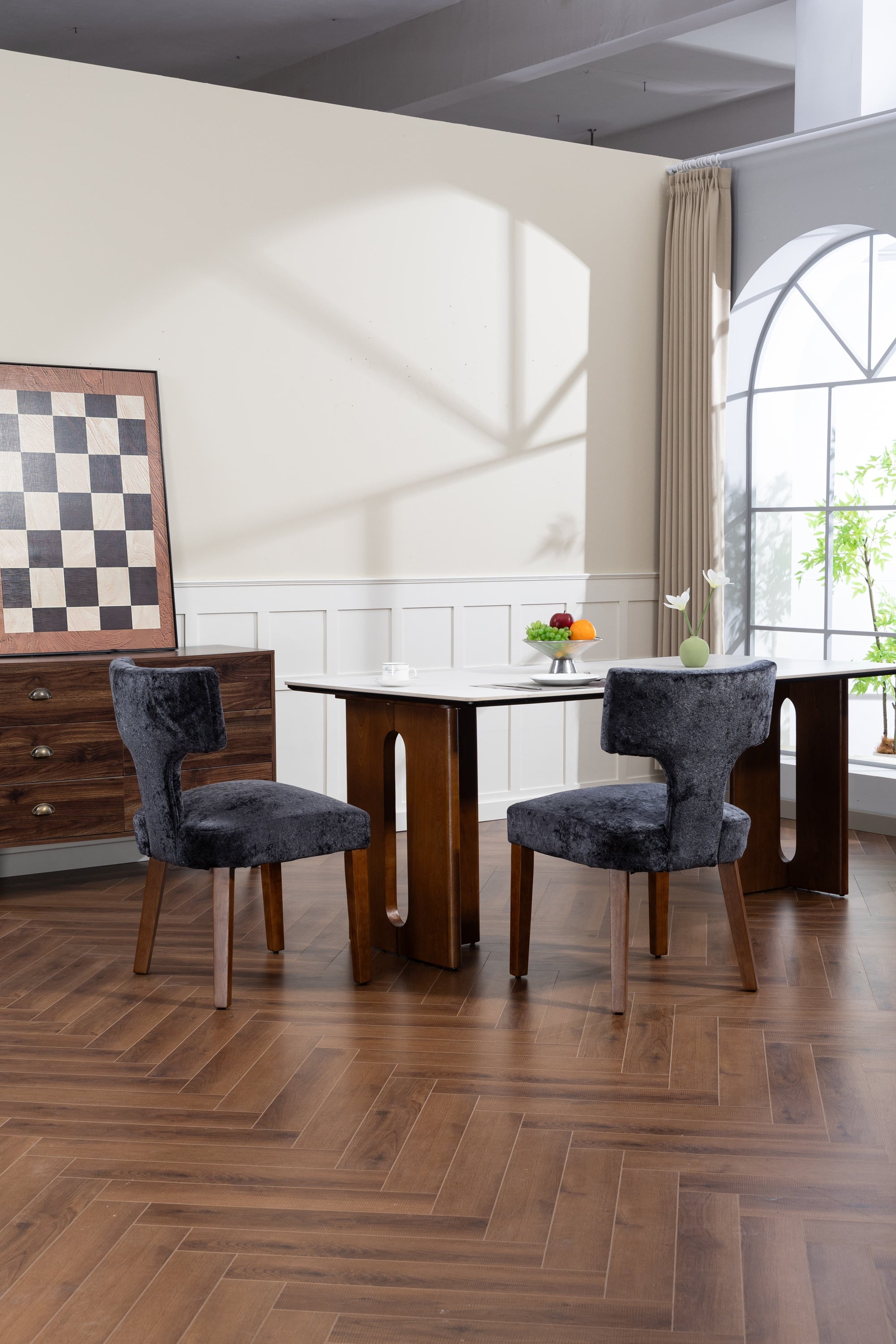 Mid Century Modern Dining Chairs Set of 2, Farmhouse Linen Fabric Upholstered Accent Chair,Kitchen Chairs with Hardwood Frame, Gray