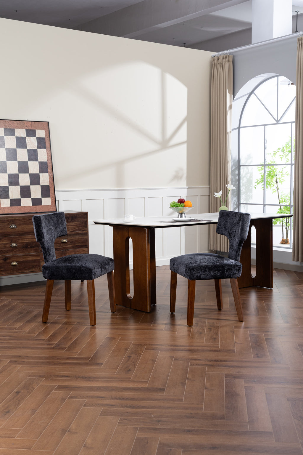 Mid Century Modern Dining Chairs Set of 2, Farmhouse Linen Fabric Upholstered Accent Chair,Kitchen Chairs with Hardwood Frame, Gray