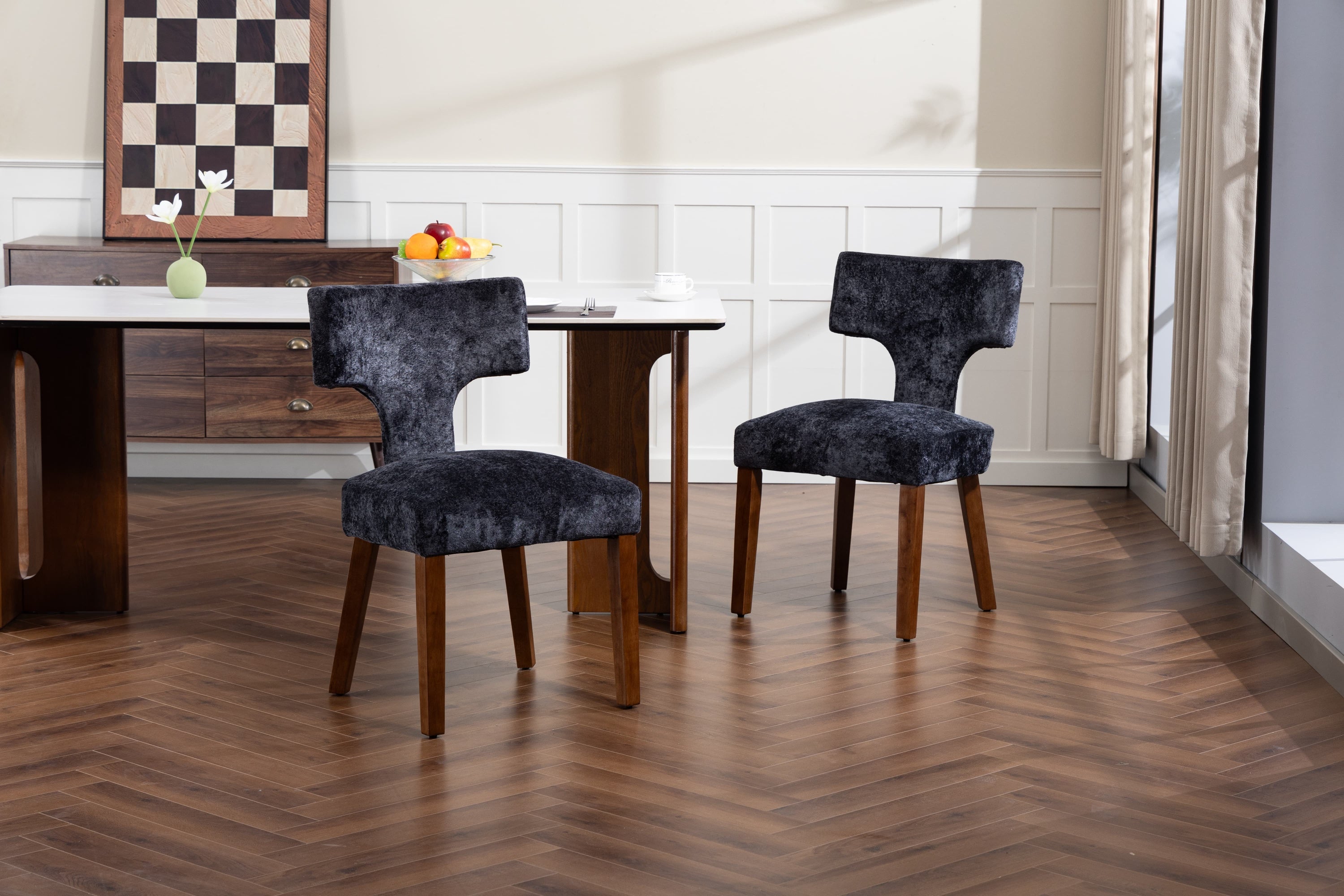 Mid Century Modern Dining Chairs Set of 2, Farmhouse Linen Fabric Upholstered Accent Chair,Kitchen Chairs with Hardwood Frame, Gray