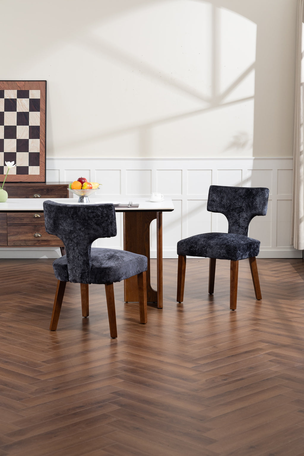 Mid Century Modern Dining Chairs Set of 2, Farmhouse Linen Fabric Upholstered Accent Chair,Kitchen Chairs with Hardwood Frame, Gray