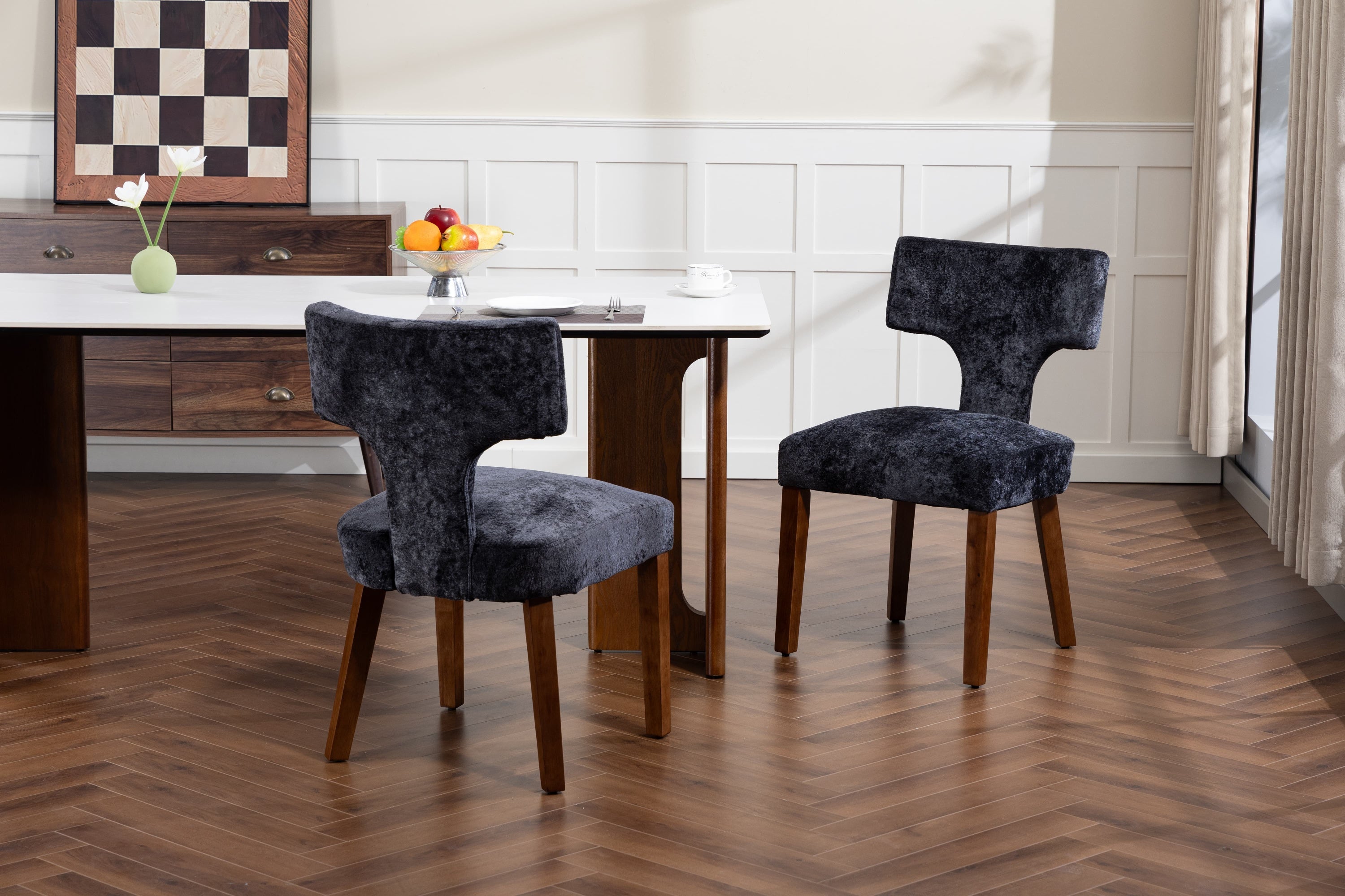 Mid Century Modern Dining Chairs Set of 2, Farmhouse Linen Fabric Upholstered Accent Chair,Kitchen Chairs with Hardwood Frame, Gray