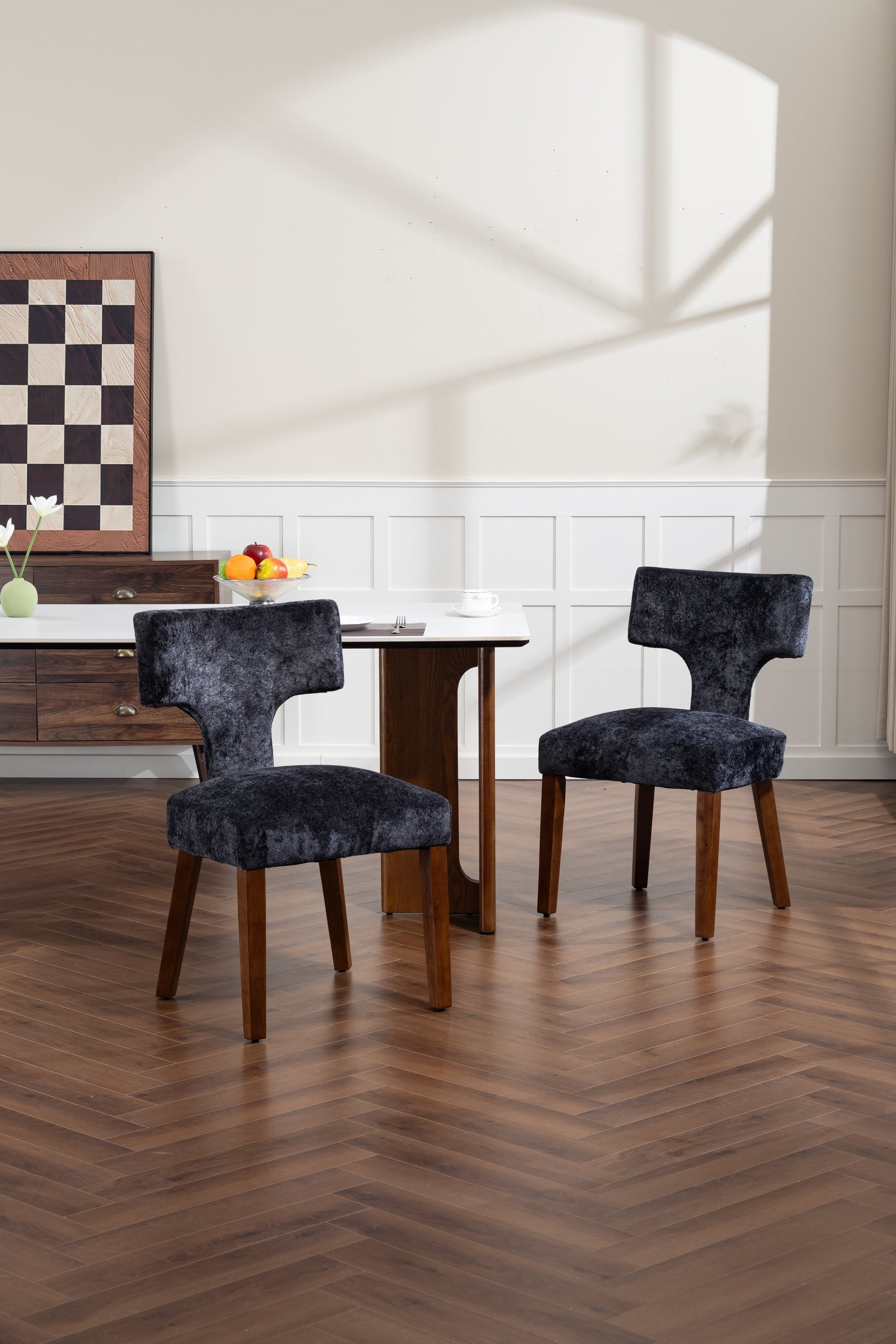 Mid Century Modern Dining Chairs Set of 2, Farmhouse Linen Fabric Upholstered Accent Chair,Kitchen Chairs with Hardwood Frame, Gray