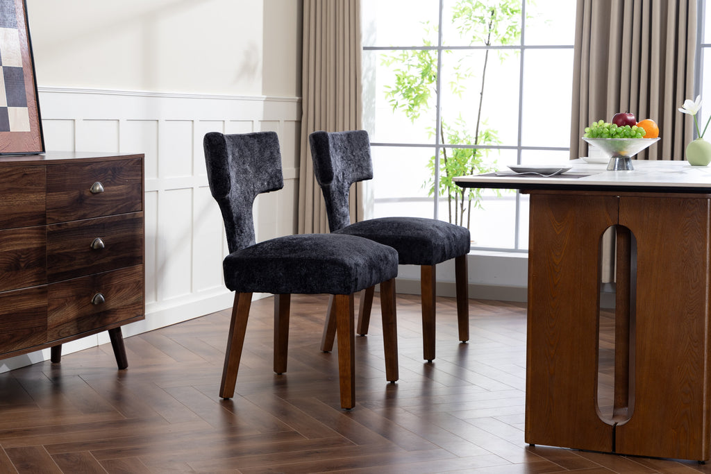 Mid Century Modern Dining Chairs Set of 2, Farmhouse Linen Fabric Upholstered Accent Chair,Kitchen Chairs with Hardwood Frame, Gray