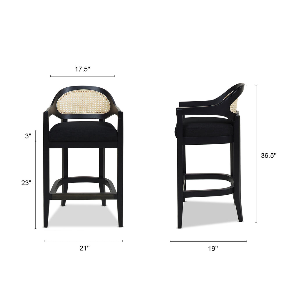 Americana Mid-Century Modern 26' Cane Back Counter Stool, Jet Black Woven