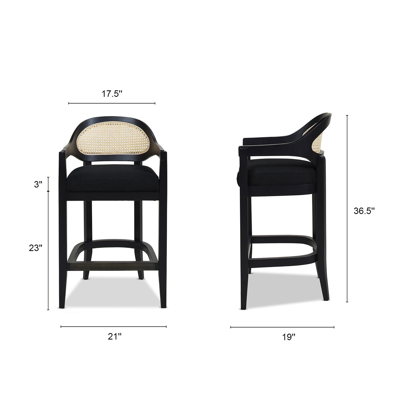 Americana Mid-Century Modern 26' Cane Back Counter Stool, Jet Black Woven