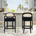 Americana Mid-Century Modern 26' Cane Back Counter Stool, Jet Black Woven