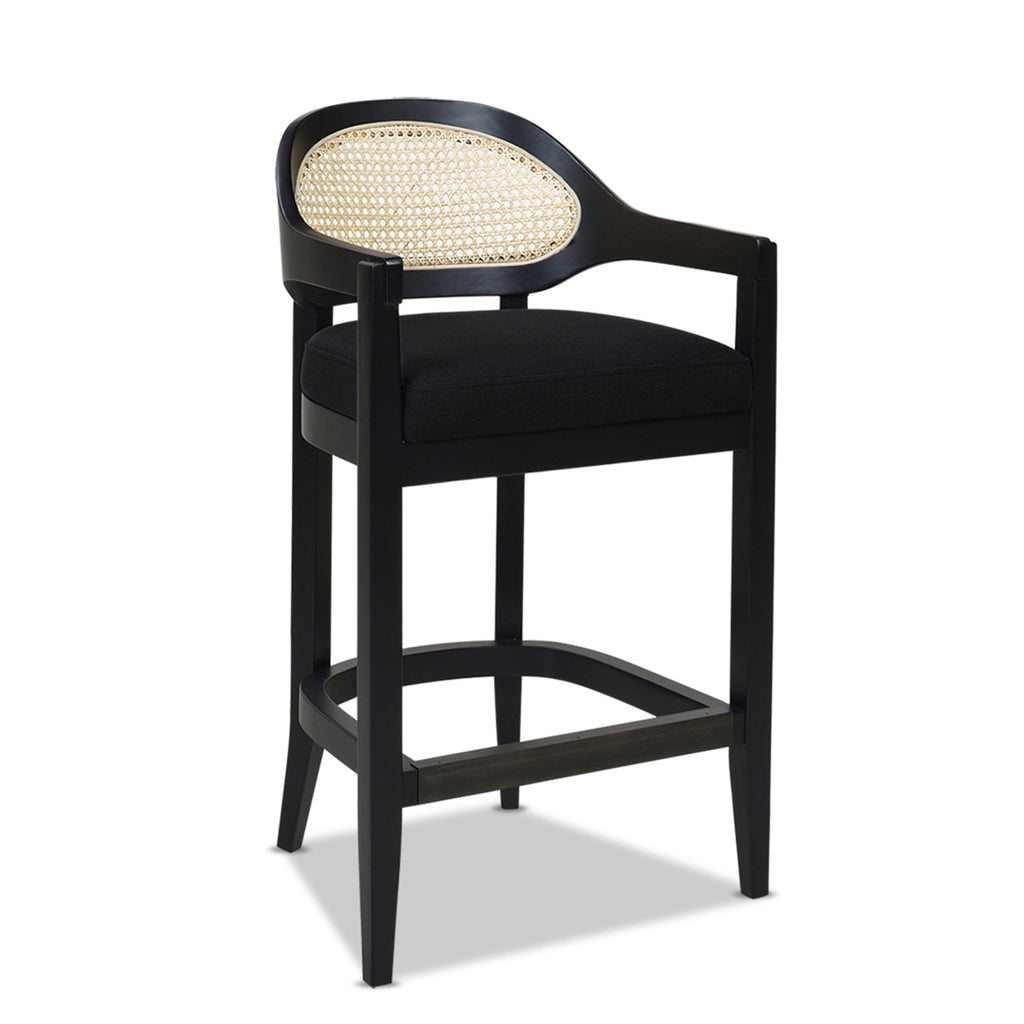 Americana Mid-Century Modern 26' Cane Back Counter Stool, Jet Black Woven