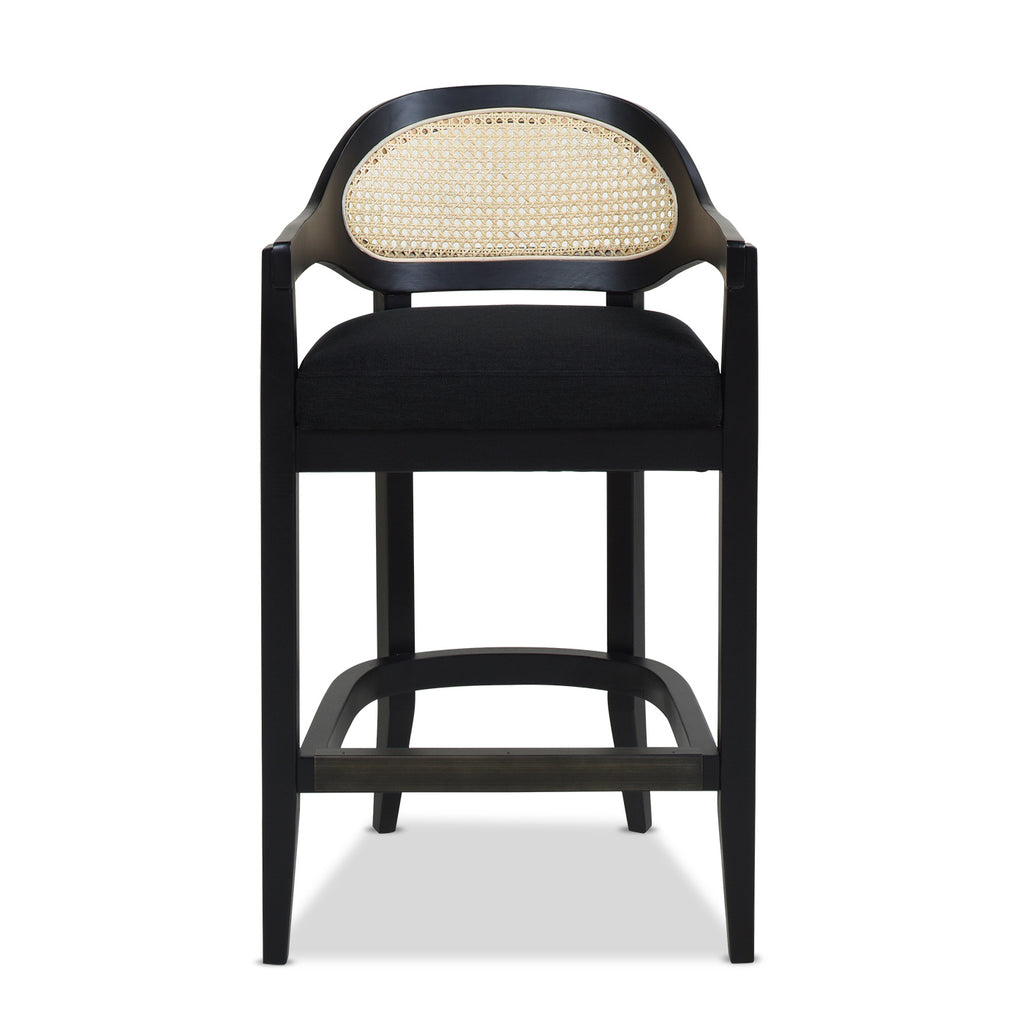 Americana Mid-Century Modern 26' Cane Back Counter Stool, Jet Black Woven