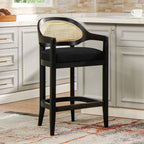Americana Mid-Century Modern 26' Cane Back Counter Stool, Jet Black Woven