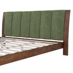 Premium Pine Wood King Bed Frame,King Size Bed Frame with Headboard Included,Mid Century Modern Bed,Walnut&Green Color Bed Frame