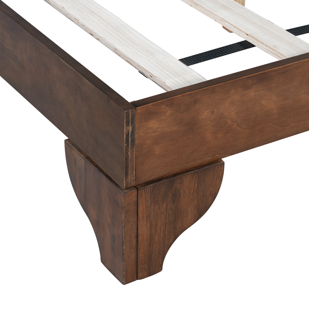 Premium Pine Wood King Bed Frame,King Size Bed Frame with Headboard Included,Mid Century Modern Bed,Walnut&Green Color Bed Frame