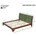 Premium Pine Wood King Bed Frame,King Size Bed Frame with Headboard Included,Mid Century Modern Bed,Walnut&Green Color Bed Frame