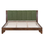Premium Pine Wood King Bed Frame,King Size Bed Frame with Headboard Included,Mid Century Modern Bed,Walnut&Green Color Bed Frame