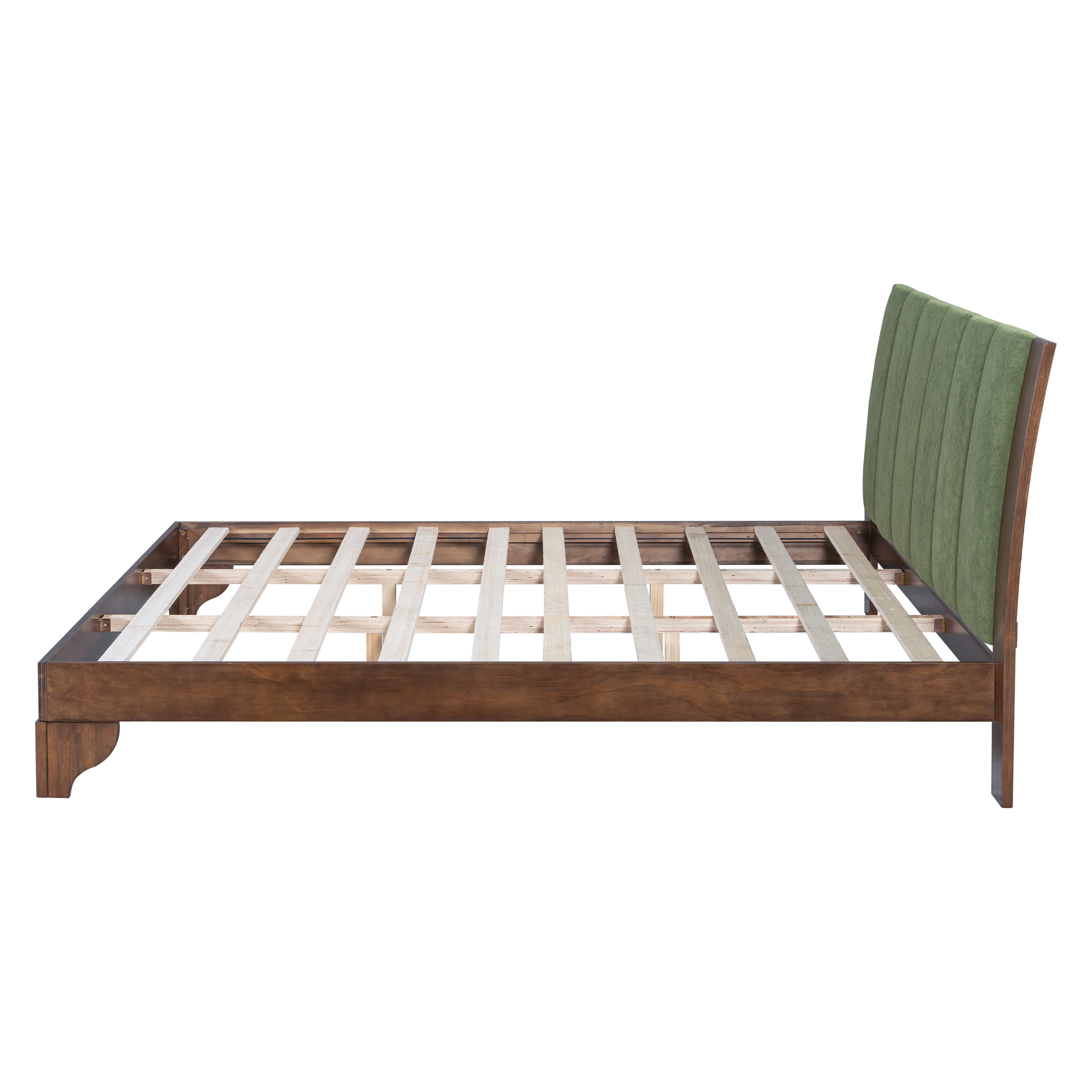 Premium Pine Wood King Bed Frame,King Size Bed Frame with Headboard Included,Mid Century Modern Bed,Walnut&Green Color Bed Frame