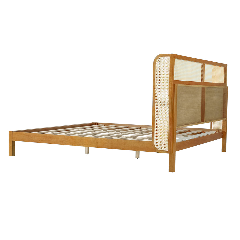 Premium Rubber Wood Platform Bed Frame, King Bed Frame with Headboard Included, Mid Century Modern Bed With Natural Color
