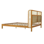 Premium Rubber Wood Platform Bed Frame, King Bed Frame with Headboard Included, Mid Century Modern Bed With Natural Color
