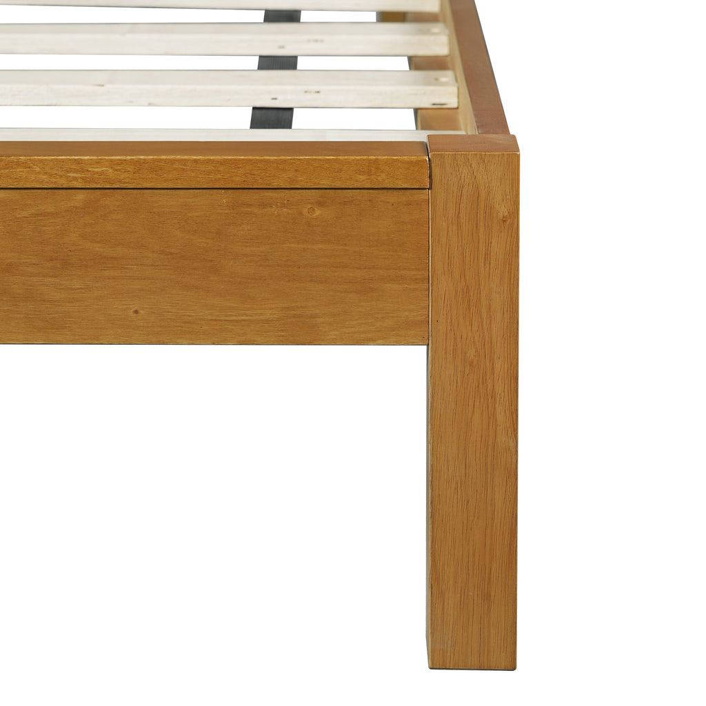 Premium Rubber Wood Platform Bed Frame, King Bed Frame with Headboard Included, Mid Century Modern Bed With Natural Color