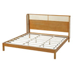 Premium Rubber Wood Platform Bed Frame, King Bed Frame with Headboard Included, Mid Century Modern Bed With Natural Color
