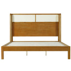 Premium Rubber Wood Platform Bed Frame, King Bed Frame with Headboard Included, Mid Century Modern Bed With Natural Color