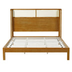 Premium Rubber Wood Platform Bed Frame, King Bed Frame with Headboard Included, Mid Century Modern Bed With Natural Color