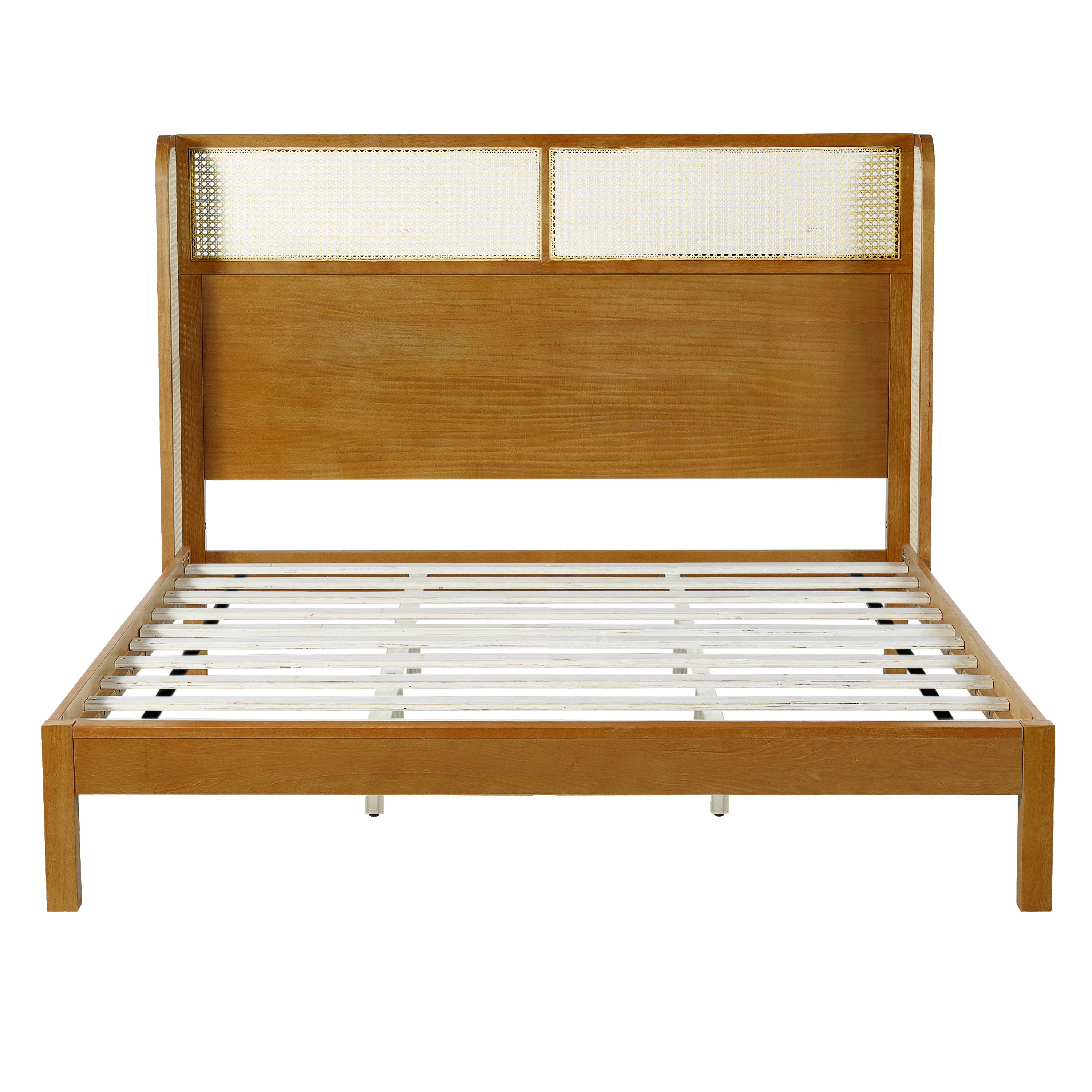 Premium Rubber Wood Platform Bed Frame, King Bed Frame with Headboard Included, Mid Century Modern Bed With Natural Color