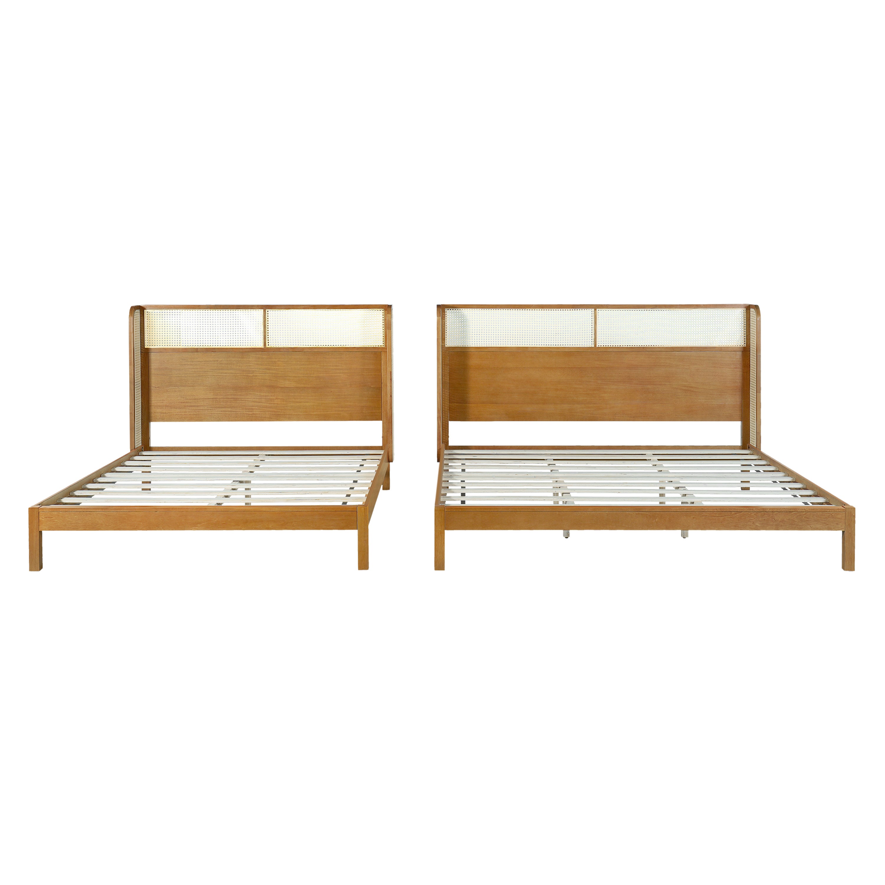 Premium Rubber Wood Platform Bed Frame, King Bed Frame with Headboard Included, Mid Century Modern Bed With Natural Color