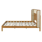 Premium Rubber Wood Platform Bed Frame, King Bed Frame with Headboard Included, Mid Century Modern Bed With Natural Color