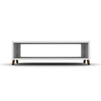 HT Design Kipp Cross Legs Wooden Frame Rectengular Coffee Table for Living Rooms with Interior Shelving, Walnut/White