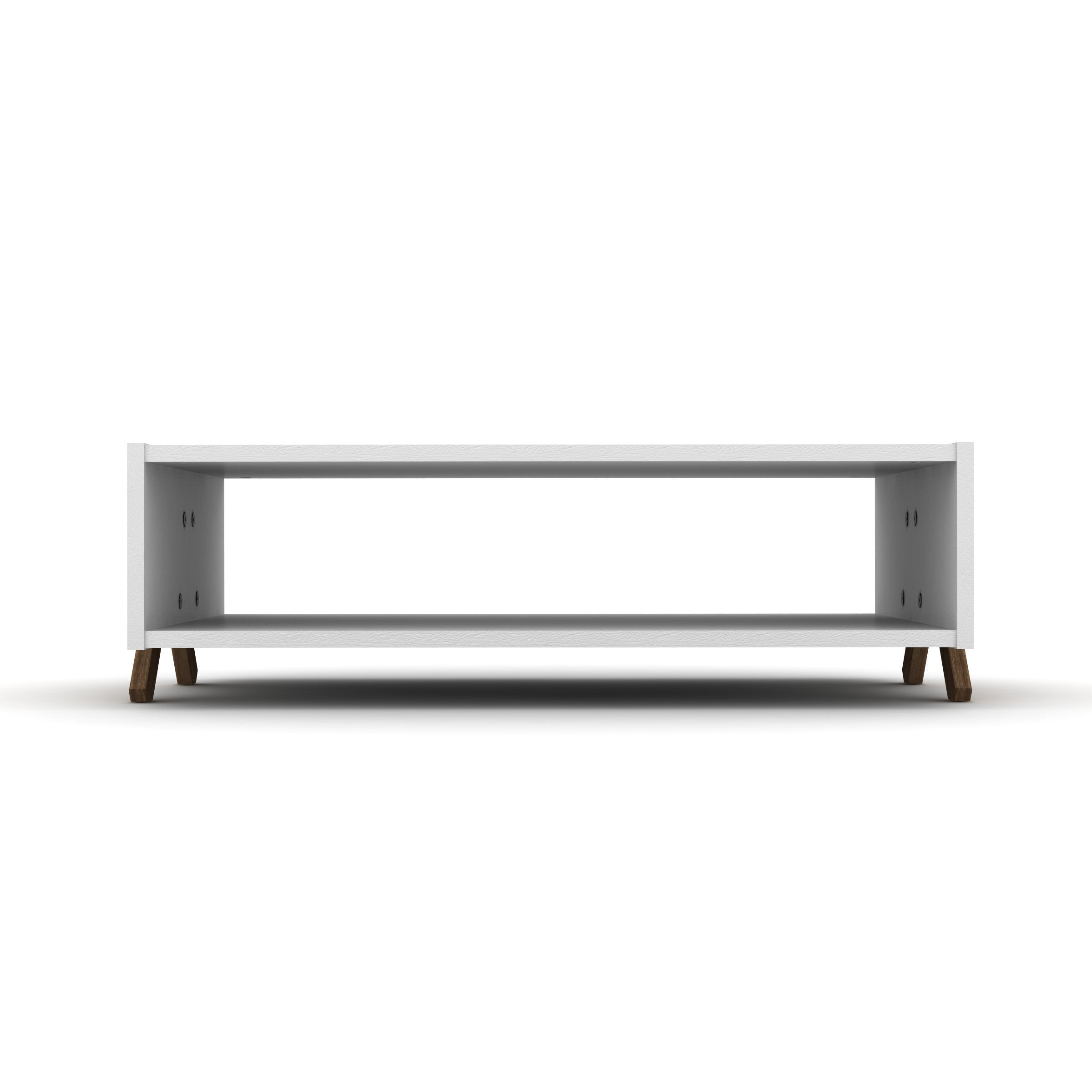 HT Design Kipp Cross Legs Wooden Frame Rectengular Coffee Table for Living Rooms with Interior Shelving, Walnut/White