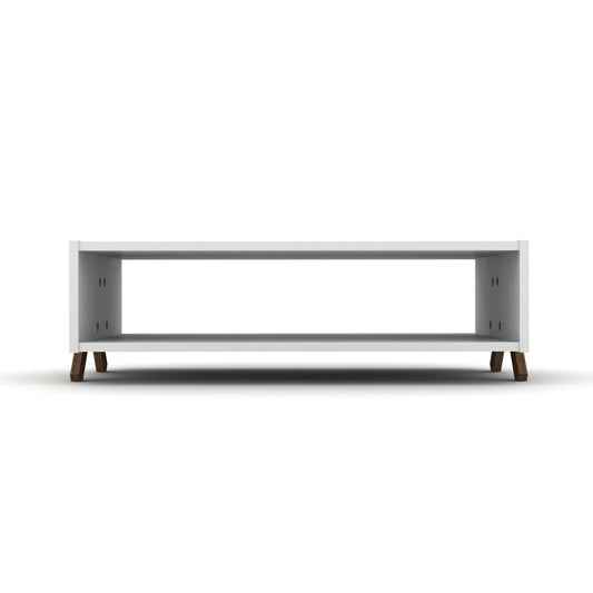HT Design Kipp Cross Legs Wooden Frame Rectengular Coffee Table for Living Rooms with Interior Shelving, Walnut/White