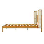 Premium Rubber Wood Platform Bed Frame, Queen Bed Frame with Headboard Included, Mid Century Modern Bed With Natural Color