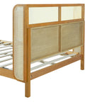 Premium Rubber Wood Platform Bed Frame, Queen Bed Frame with Headboard Included, Mid Century Modern Bed With Natural Color