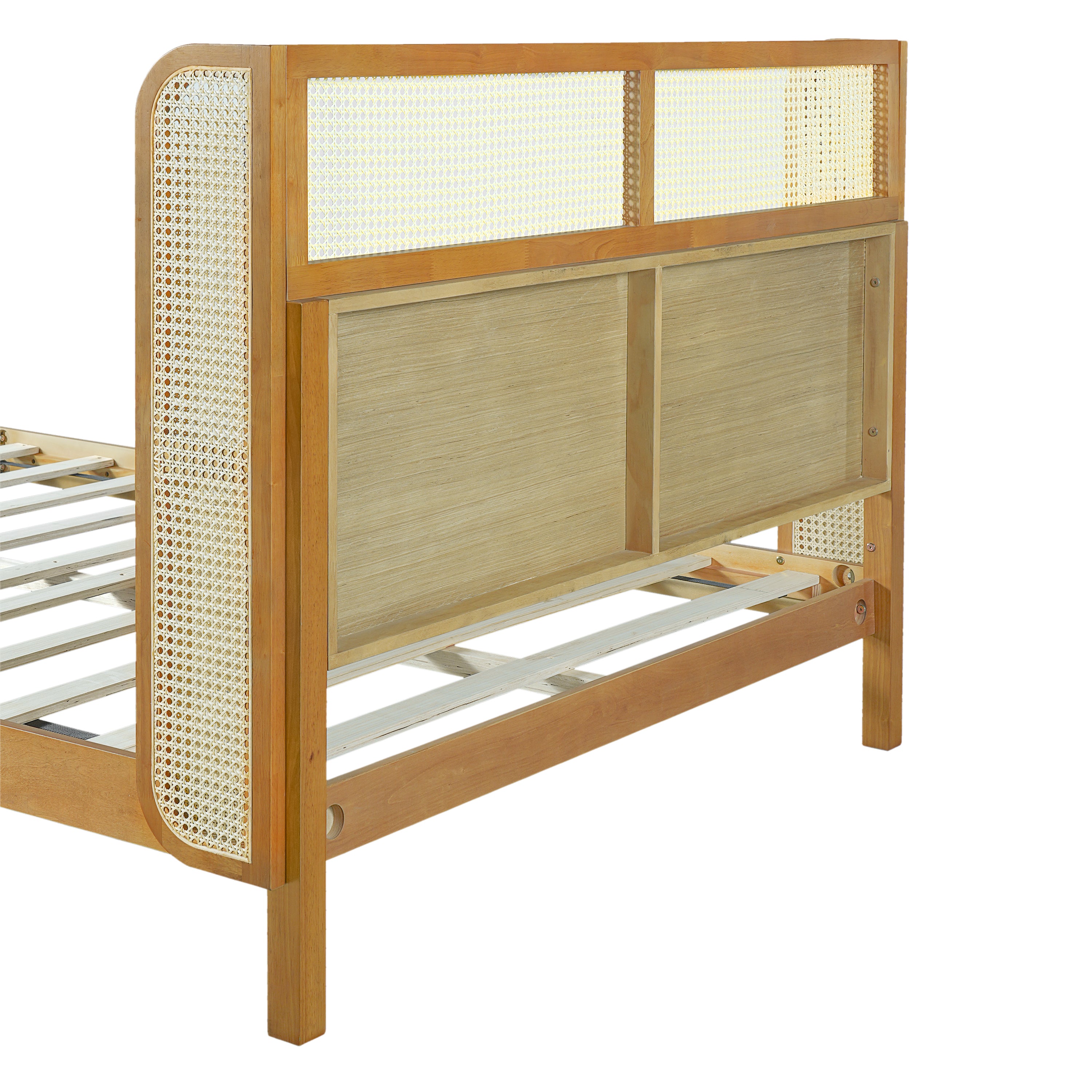 Premium Rubber Wood Platform Bed Frame, Queen Bed Frame with Headboard Included, Mid Century Modern Bed With Natural Color