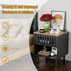 Mid-Century Modern Nightstand Set of 2, Bedside Table with Slatted Drawer Decor, End Tables Bedroom with Metal Legs, Night Stand for Bedroom