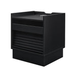 Mid Century Modern Nightstand with Charging Station and LED lights, Night Stand with 2 Drawers, Bedside Tables/End Table for Bedroom or Living Room, Black Nightstands