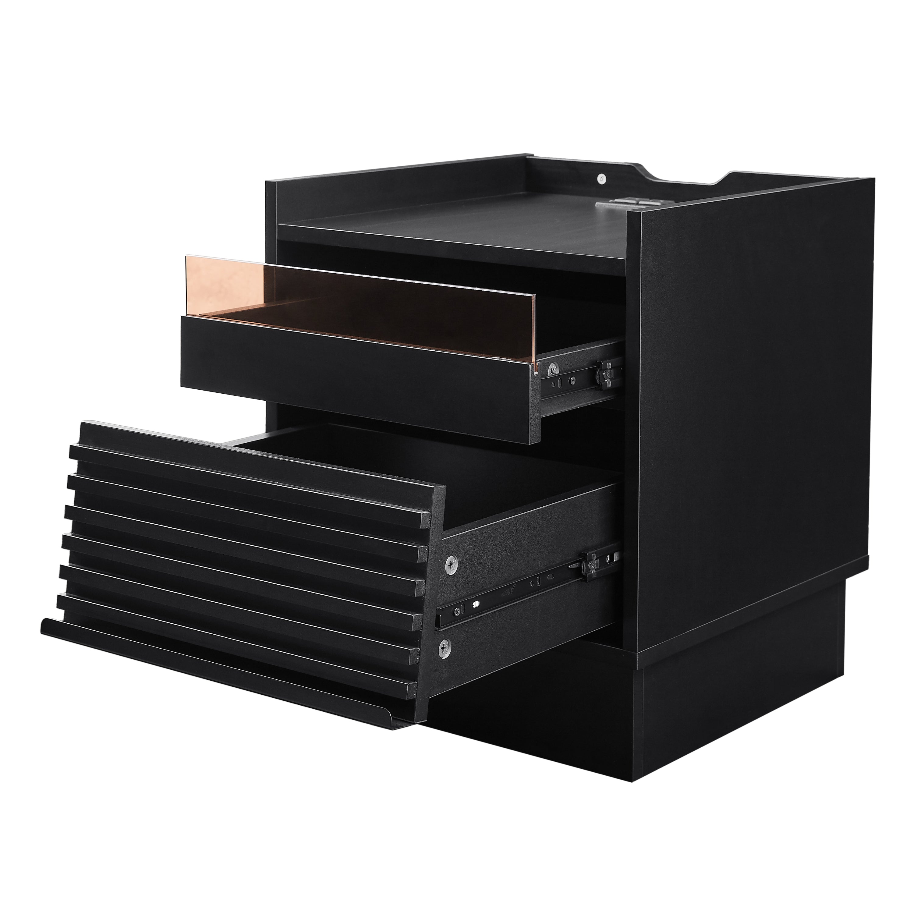 Mid Century Modern Nightstand with Charging Station and LED lights, Night Stand with 2 Drawers, Bedside Tables/End Table for Bedroom or Living Room, Black Nightstands