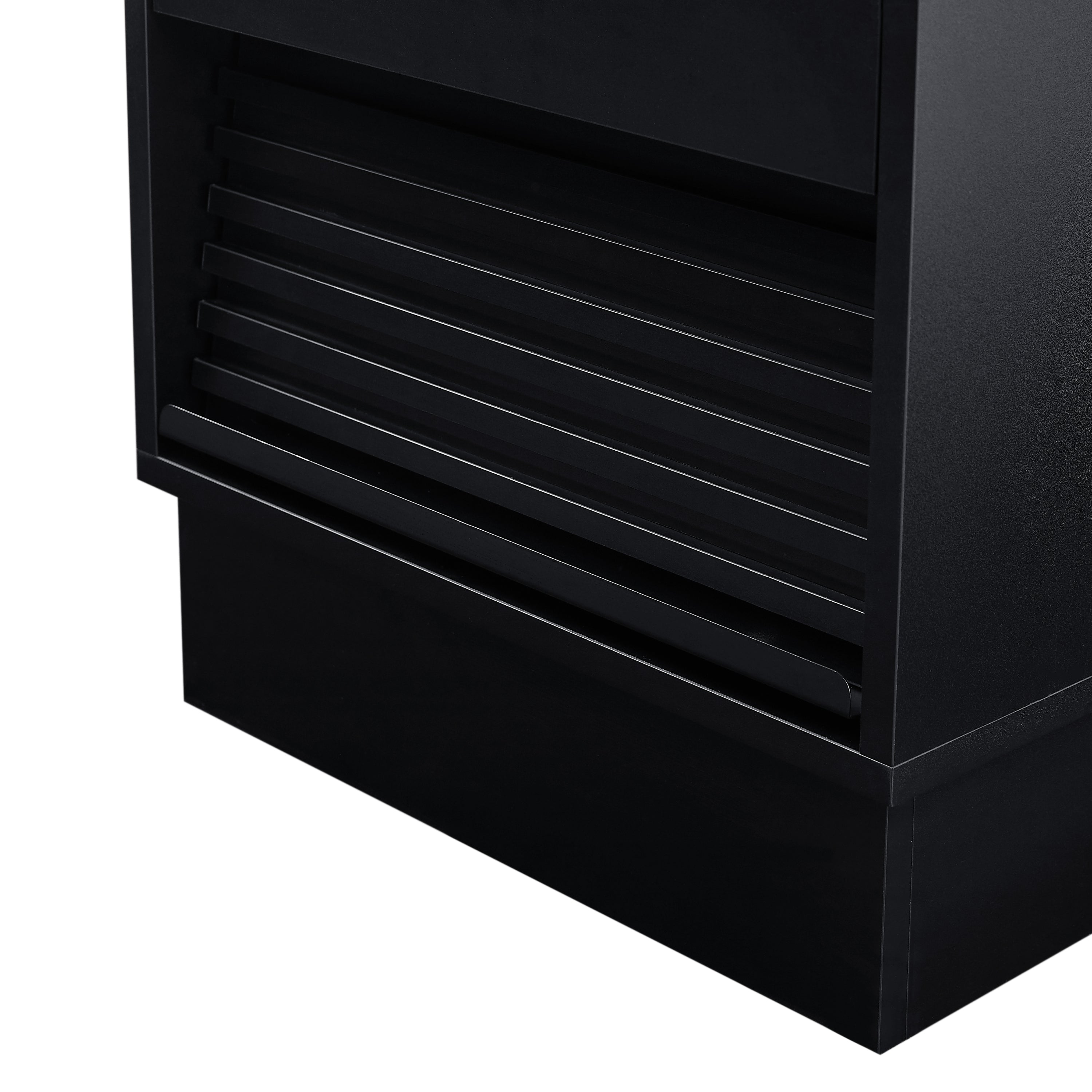 Mid Century Modern Nightstand with Charging Station and LED lights, Night Stand with 2 Drawers, Bedside Tables/End Table for Bedroom or Living Room, Black Nightstands