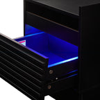 Mid Century Modern Nightstand with Charging Station and LED lights, Night Stand with 2 Drawers, Bedside Tables/End Table for Bedroom or Living Room, Black Nightstands