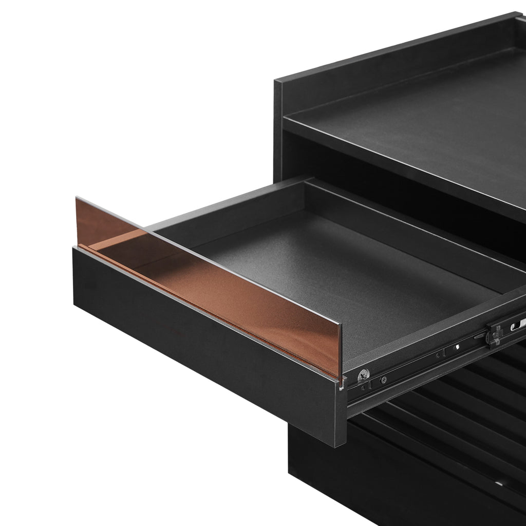 Mid Century Modern Nightstand with Charging Station and LED lights, Night Stand with 2 Drawers, Bedside Tables/End Table for Bedroom or Living Room, Black Nightstands