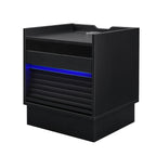 Mid Century Modern Nightstand with Charging Station and LED lights, Night Stand with 2 Drawers, Bedside Tables/End Table for Bedroom or Living Room, Black Nightstands