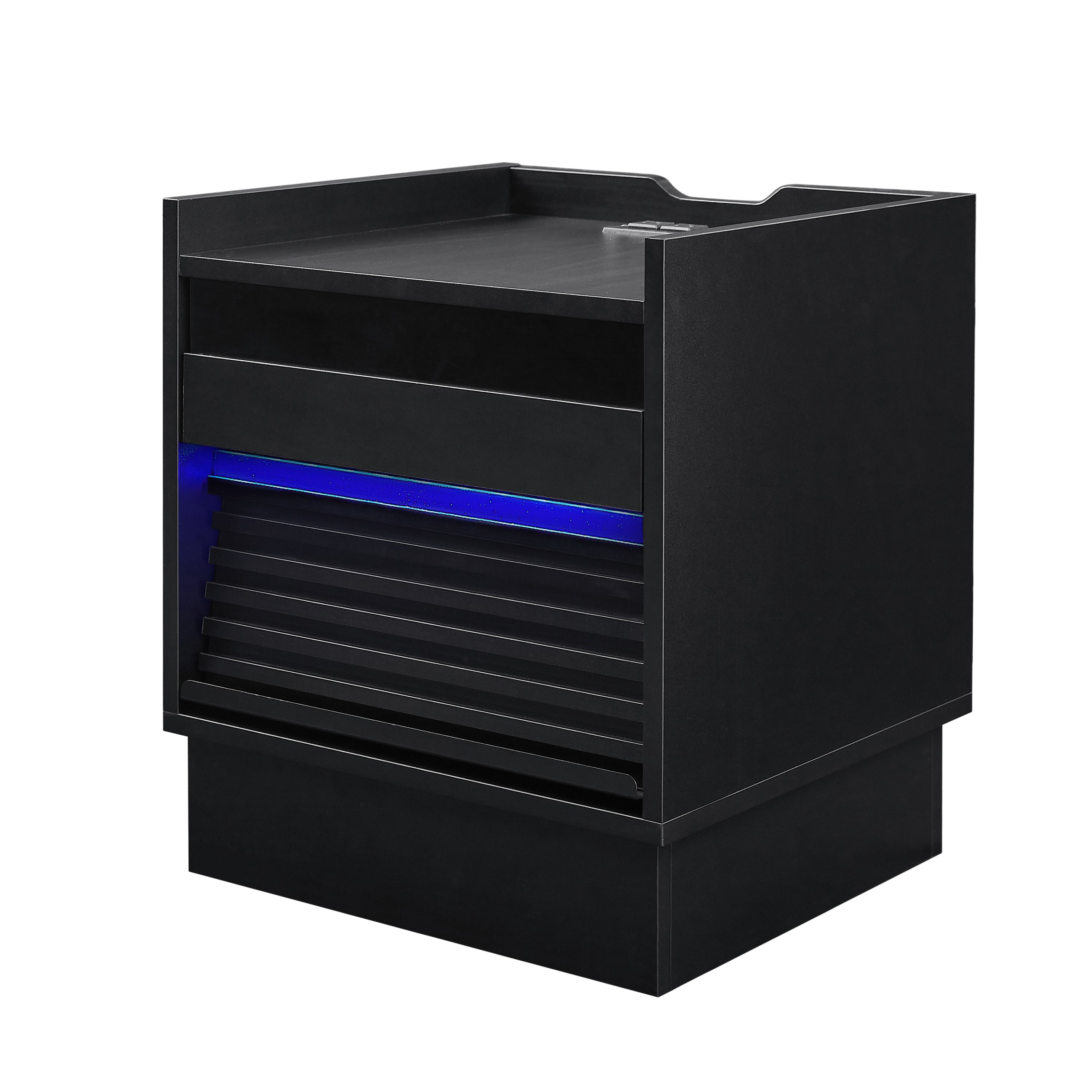 Mid Century Modern Nightstand with Charging Station and LED lights, Night Stand with 2 Drawers, Bedside Tables/End Table for Bedroom or Living Room, Black Nightstands