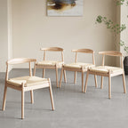 Weave Dining Chairs Set of 2, Mid-Century Modern Kitchen Chair with Solid Oak Frame & Handwoven Seat for Living Dining Room