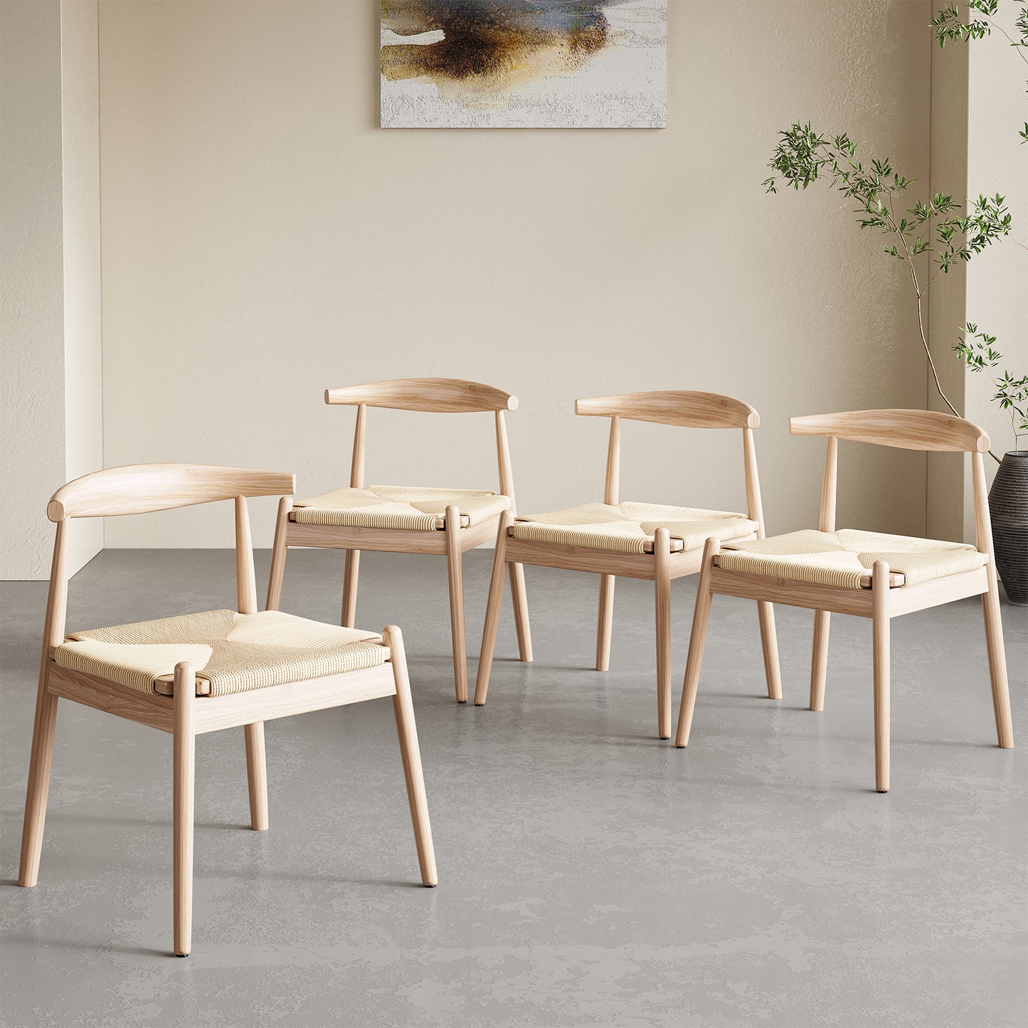 Weave Dining Chairs Set of 2, Mid-Century Modern Kitchen Chair with Solid Oak Frame & Handwoven Seat for Living Dining Room