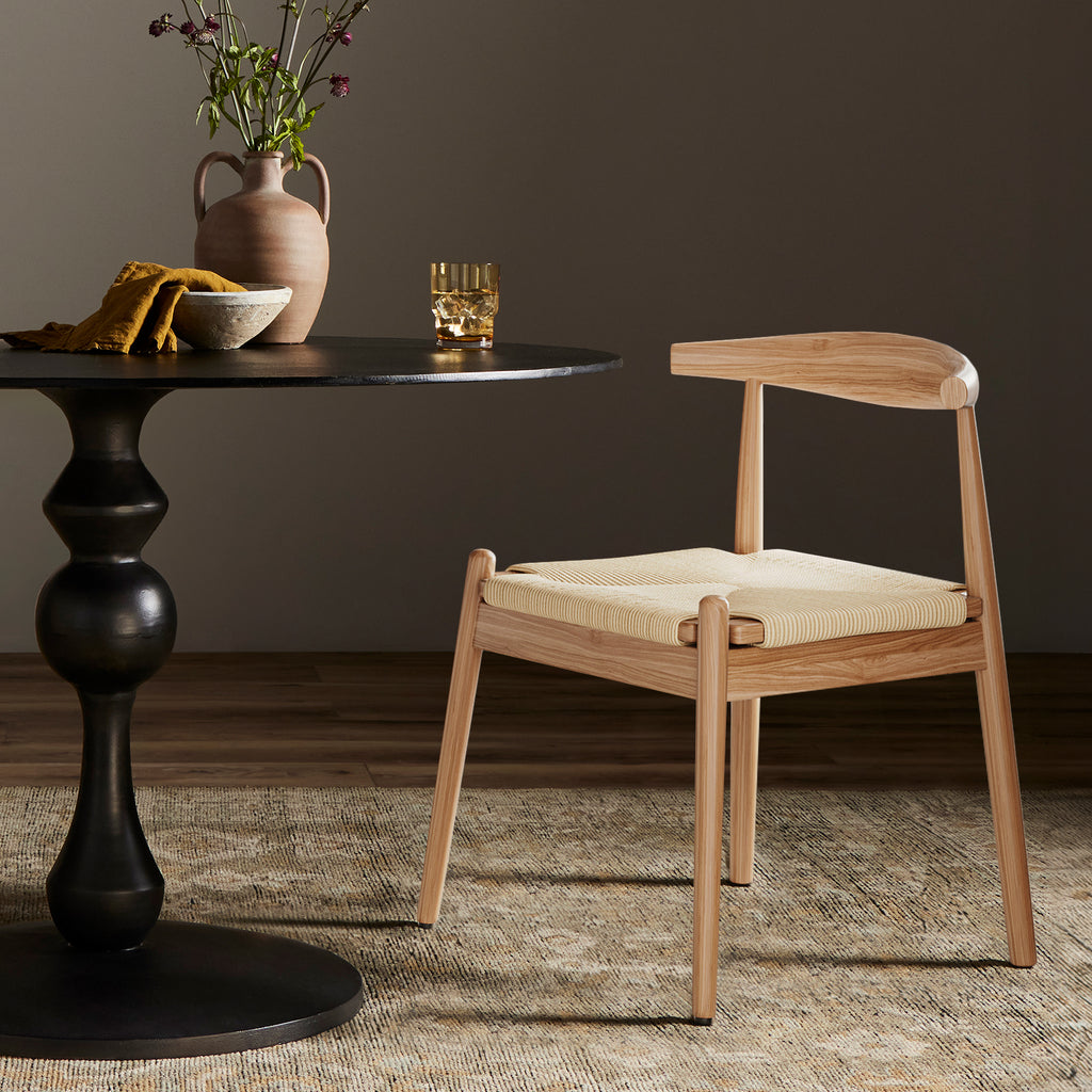 Weave Dining Chairs Set of 2, Mid-Century Modern Kitchen Chair with Solid Oak Frame & Handwoven Seat for Living Dining Room