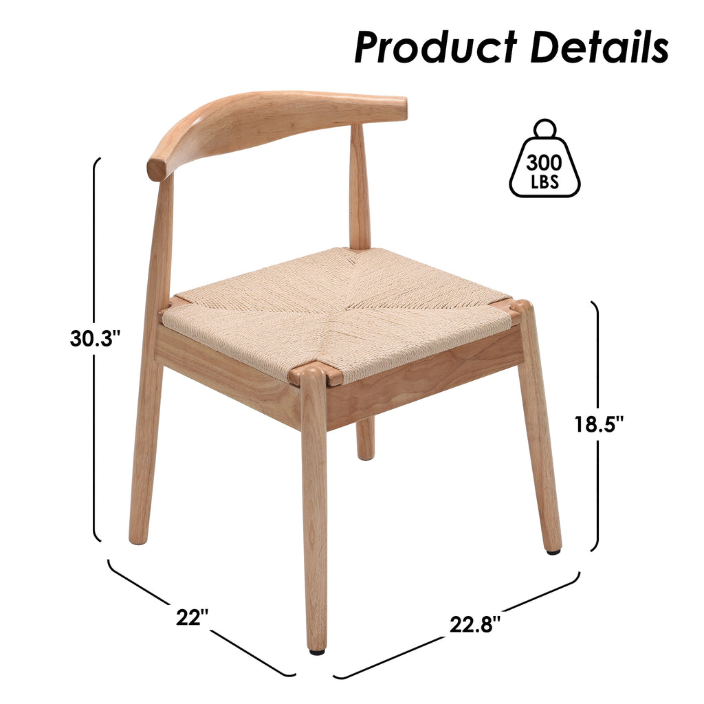 Weave Dining Chairs Set of 2, Mid-Century Modern Kitchen Chair with Solid Oak Frame & Handwoven Seat for Living Dining Room