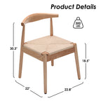 Weave Dining Chairs Set of 2, Mid-Century Modern Kitchen Chair with Solid Oak Frame & Handwoven Seat for Living Dining Room